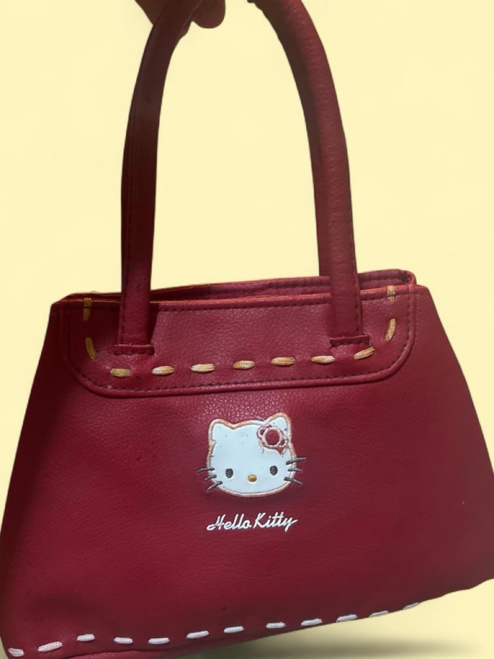 Hello Kitty Burgundy Satchel with White Appliqué